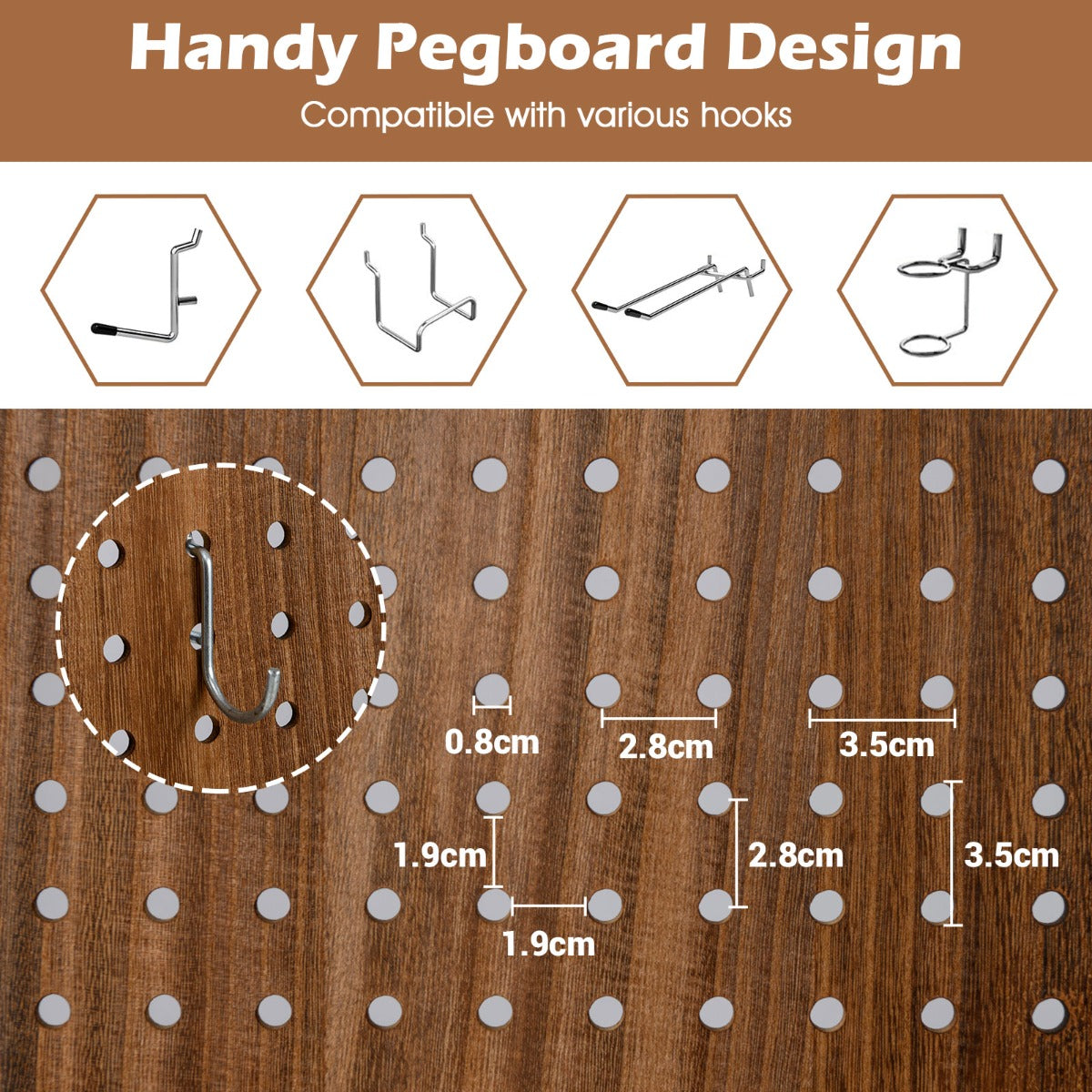 Brown pegboard room partition with durable MDF and paulownia wood construction