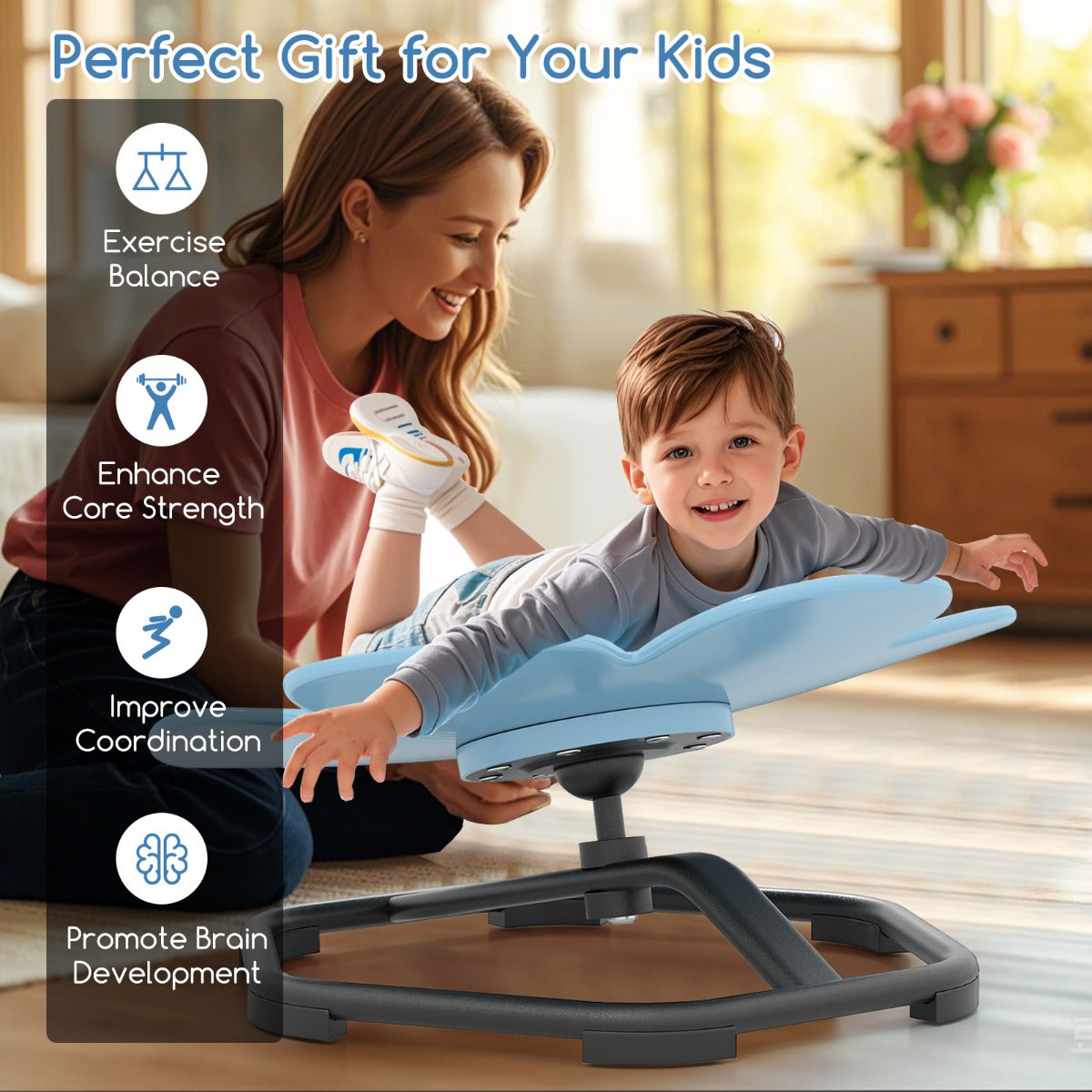 Petal Sensory Swivel Chair with Non-Slip Metal Base for Autistic Kids-Blue
