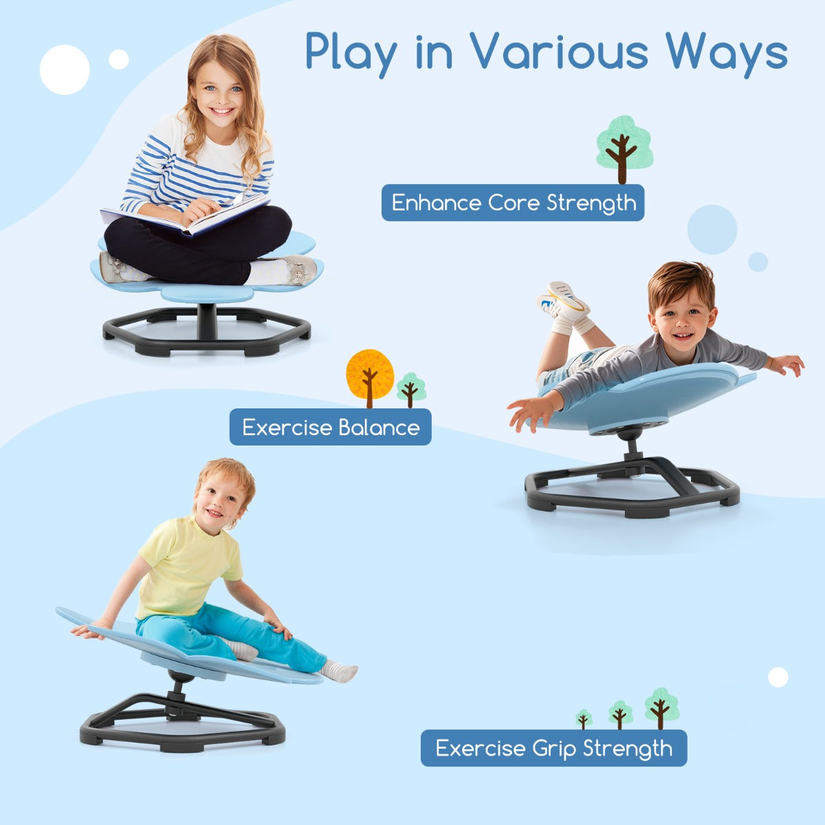 Petal Sensory Swivel Chair with Non-Slip Metal Base for Autistic Kids-Blue