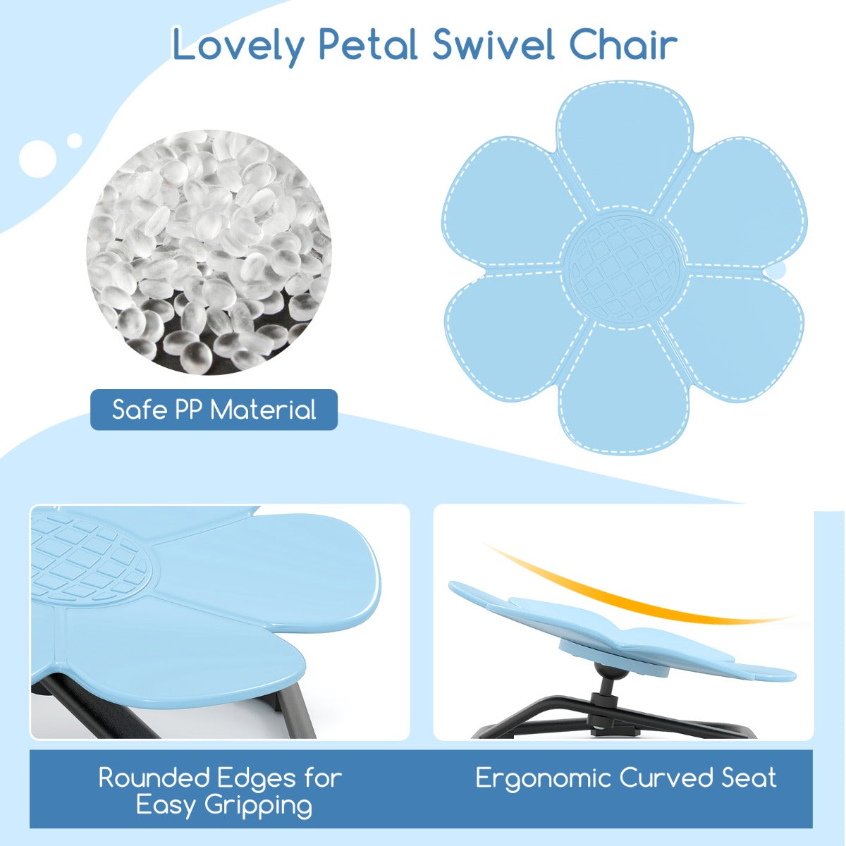 Petal Sensory Swivel Chair with Non-Slip Metal Base for Autistic Kids-Blue