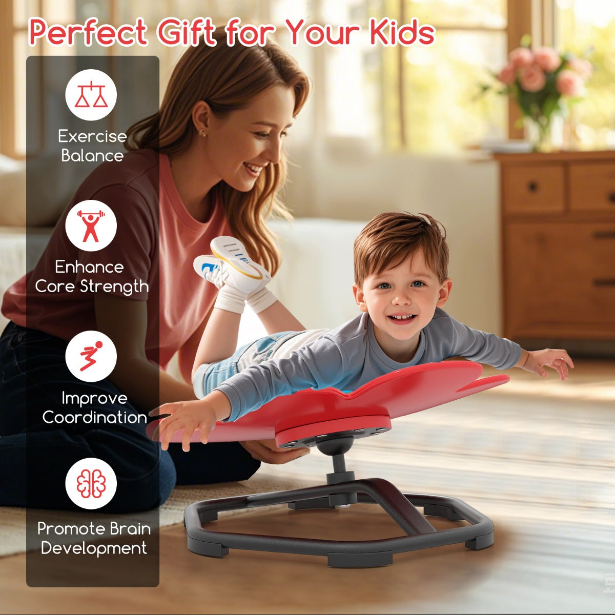 Petal Sensory Swivel Chair with Non-Slip Metal Base for Autistic Kids-Red