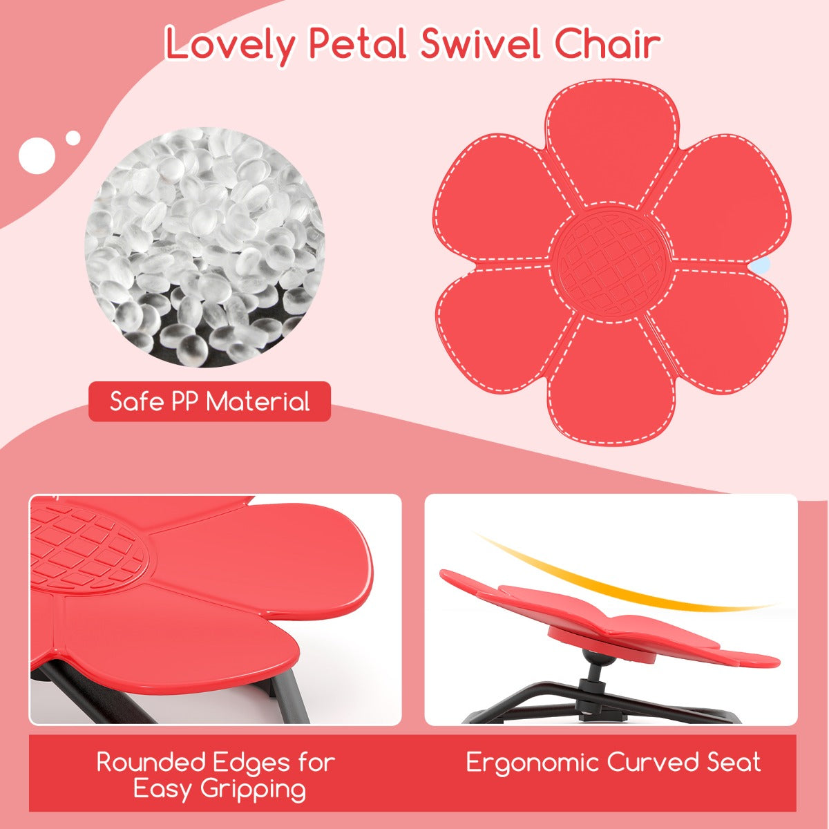 Petal Sensory Swivel Chair with Non-Slip Metal Base for Autistic Kids-Red