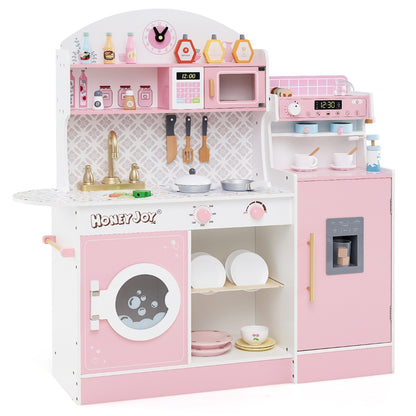 Wooden Kitchen Playset with Clock and Microwave-Pink