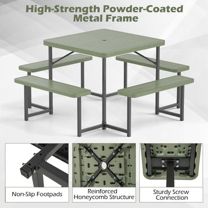 Picnic Table Bench Set Outdoor Square Camping Dining Table-Green