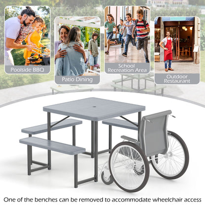 Picnic Table Bench Set Outdoor Square Camping Dining Table-Grey