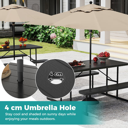 Picnic Table Bench Set with Umbrella Hole for 2-4 People-Black