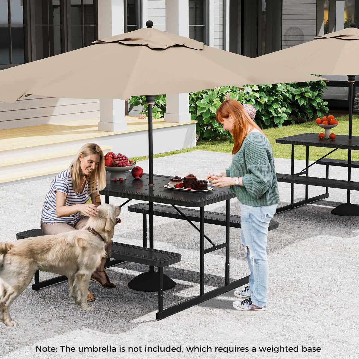 Picnic Table Bench Set with Umbrella Hole for 2-4 People-Black