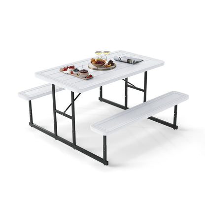 Picnic Table Bench Set with Umbrella Hole for 2-4 People-White