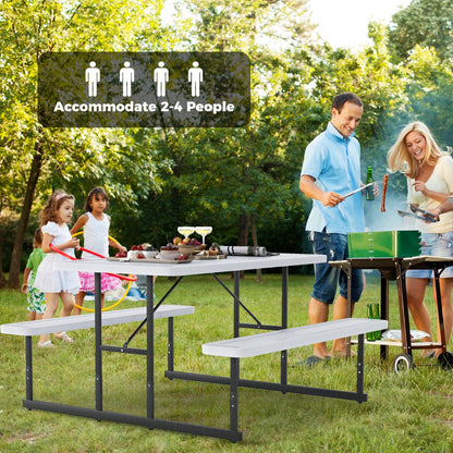 Picnic Table Bench Set with Umbrella Hole for 2-4 People-White