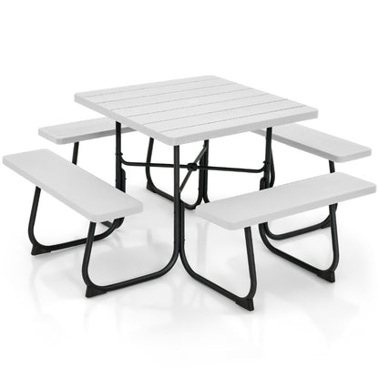 Costway 8-person Square Picnic Table Bench Set with 4 Benches 225 KG Capacity-White