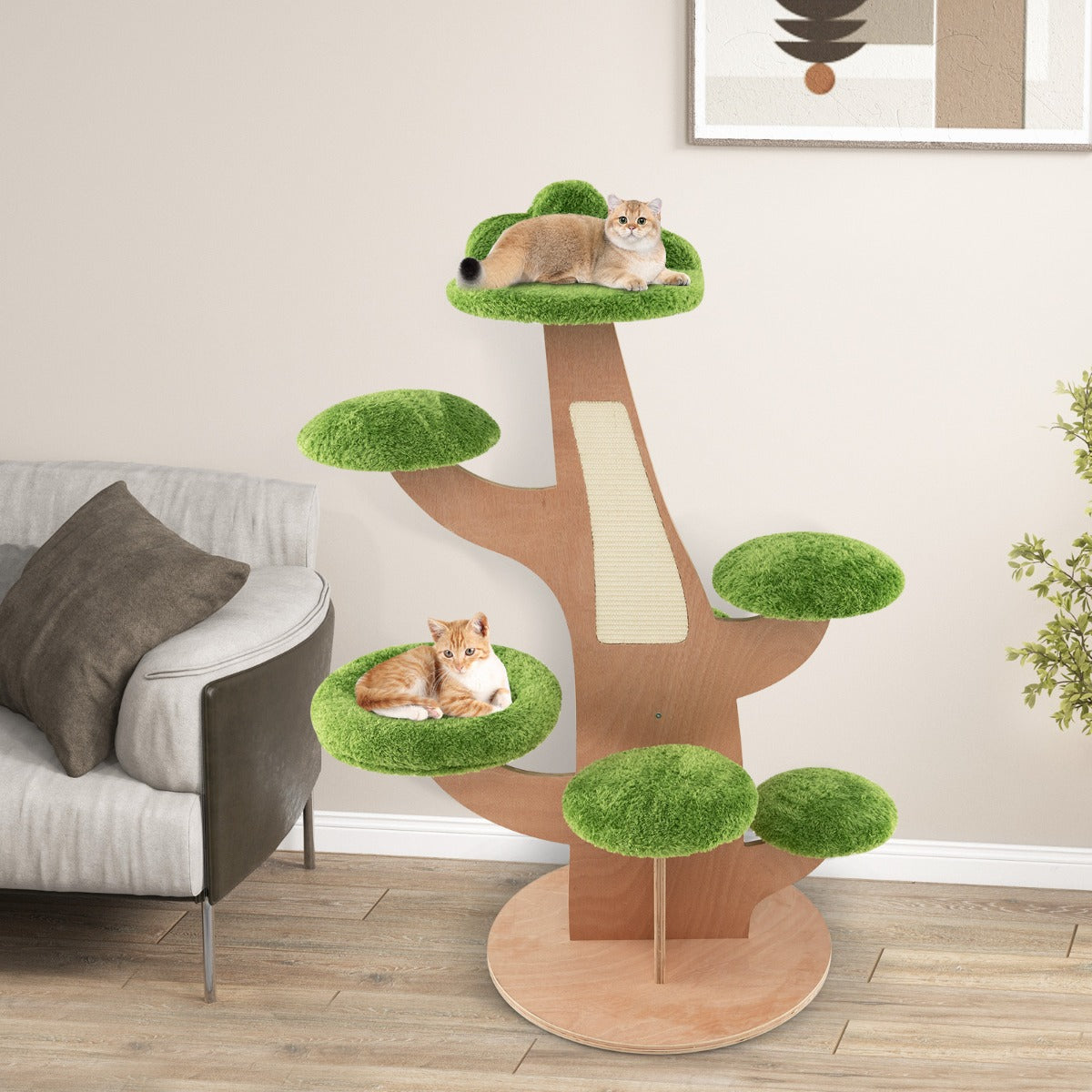 Top perch gives cats a high viewpoint for watching birds, windows and activity around the room