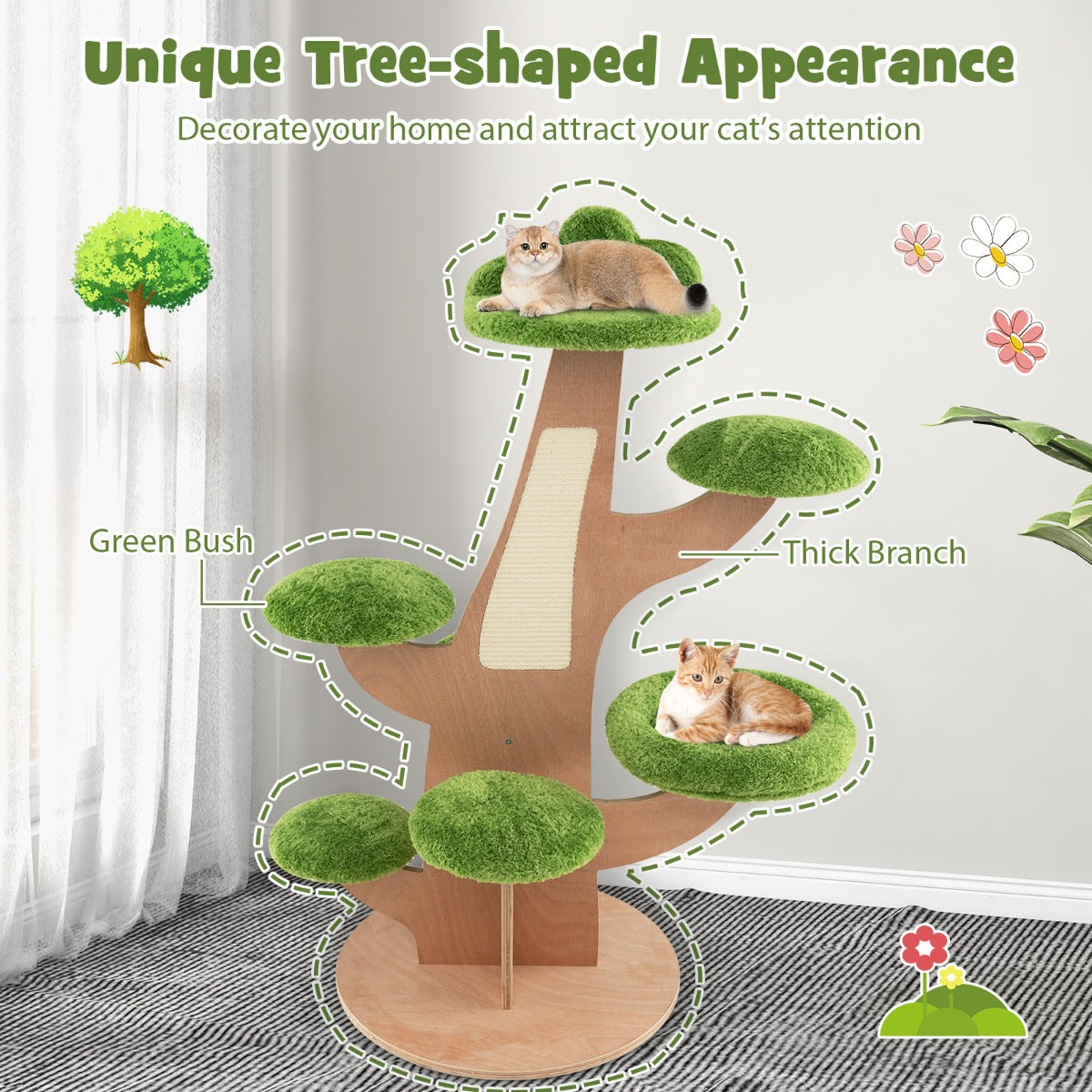 Costway 1.3M Pine Shape Cat Tree for Indoor Cats