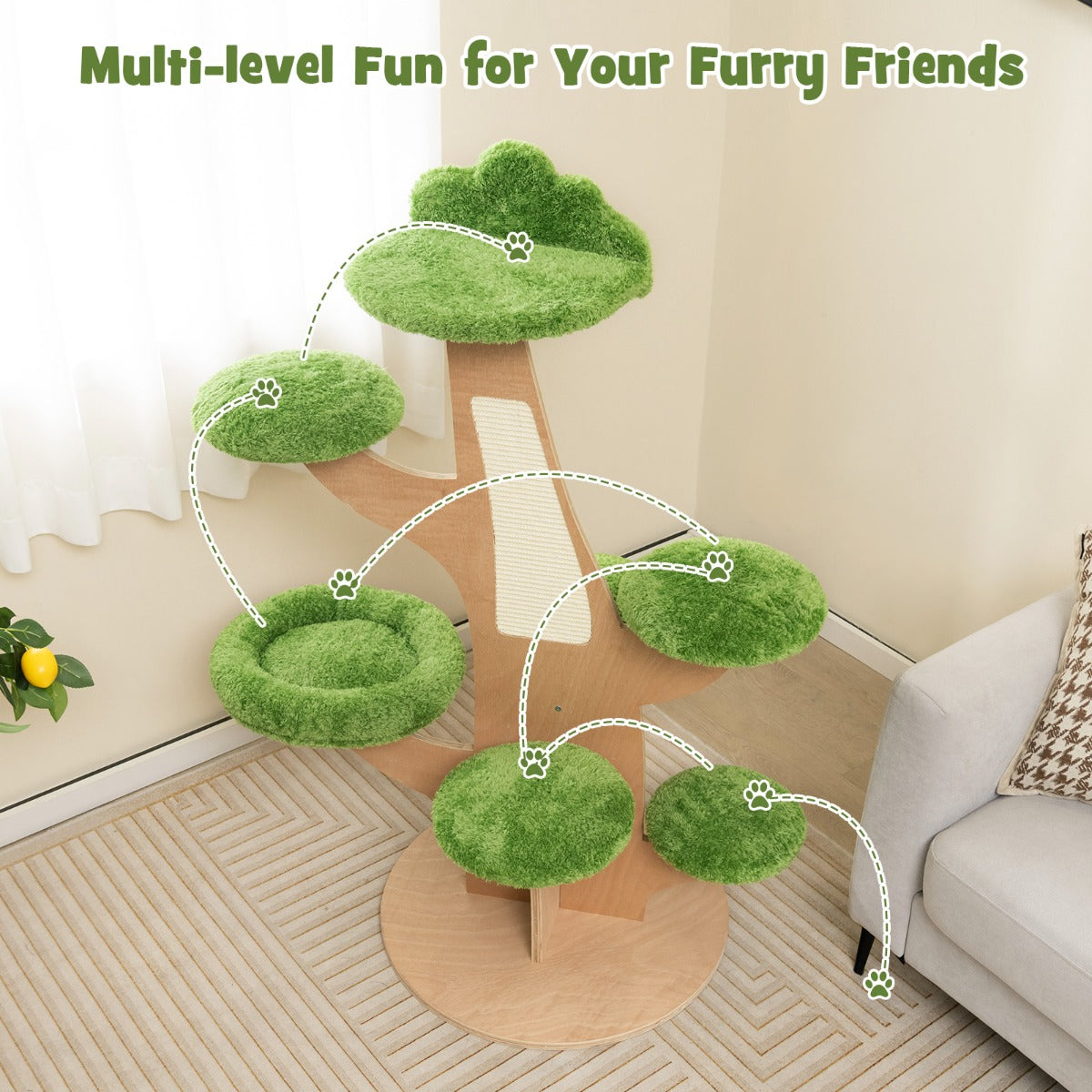 Costway 1.3M Pine Shape Cat Tree for Indoor Cats