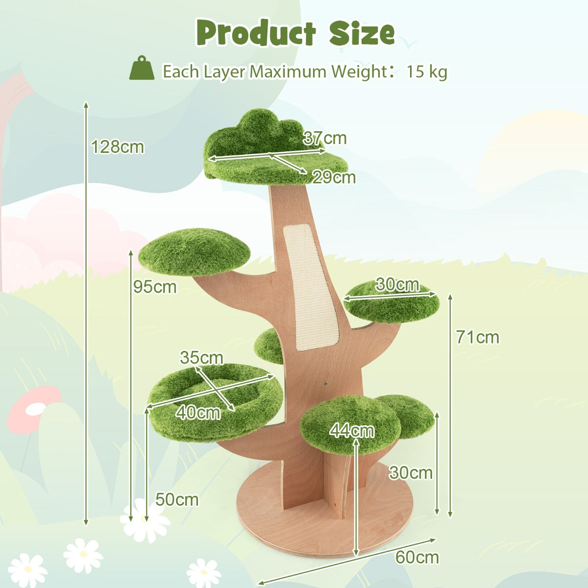 Costway 1.3M Pine Shape Cat Tree for Indoor Cats