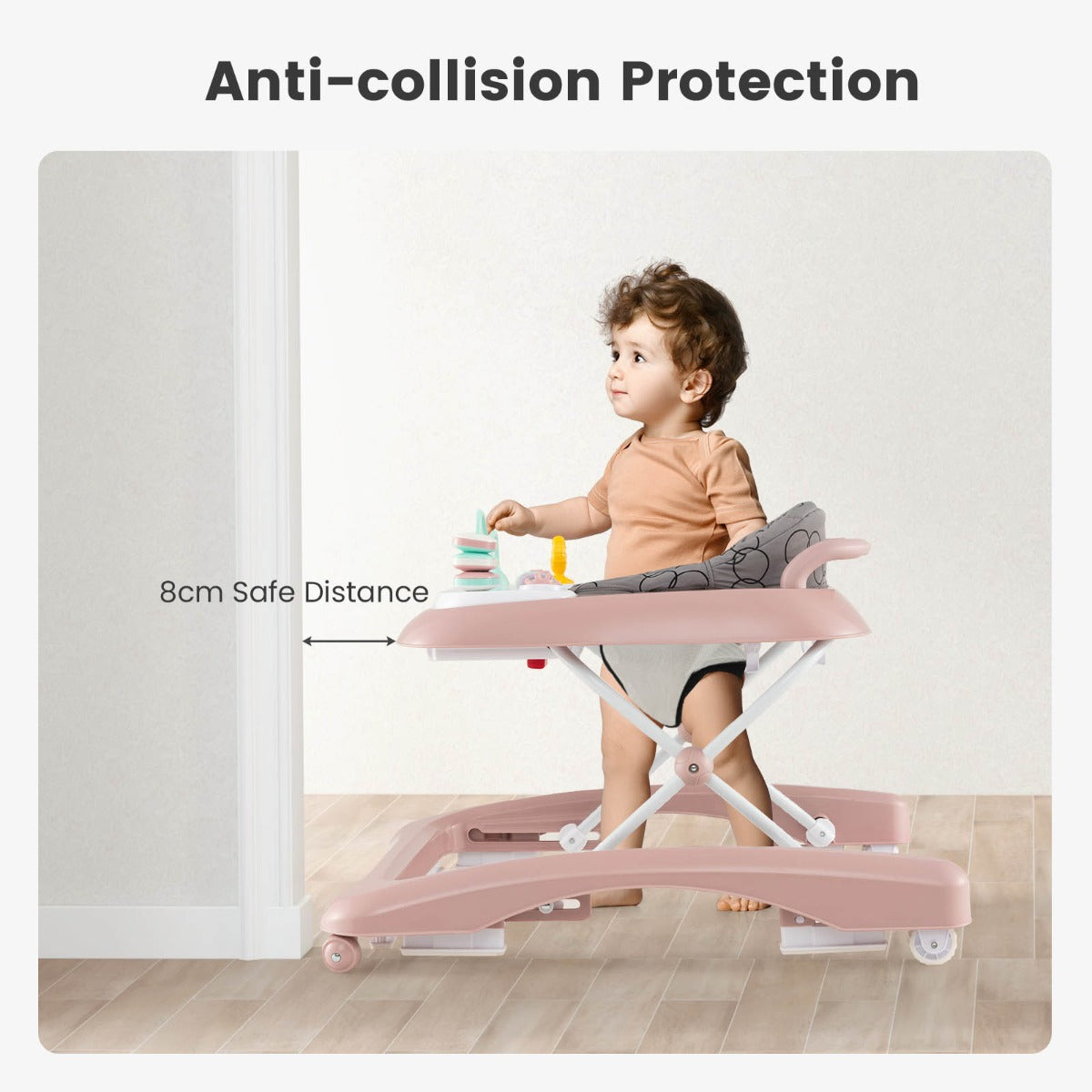 Foldable Baby Walker with Adjustable Height for Boys and Girls-Pink