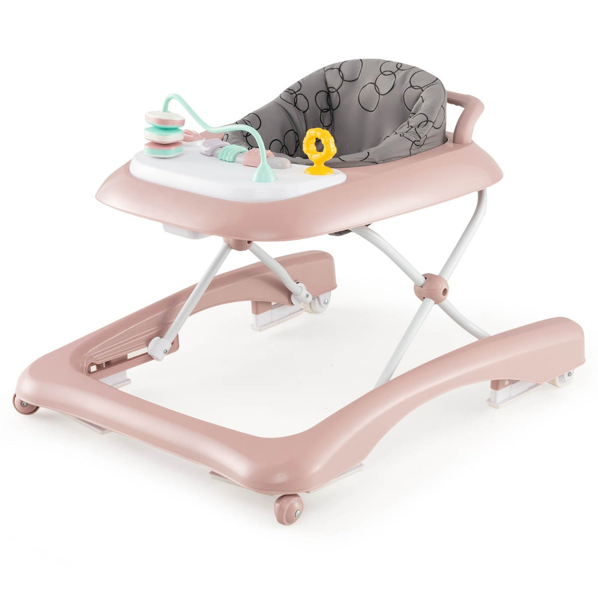 Foldable Baby Walker with Adjustable Height for Boys and Girls-Pink