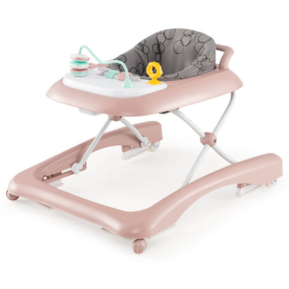 Foldable Baby Walker with Adjustable Height for Boys and Girls-Pink
