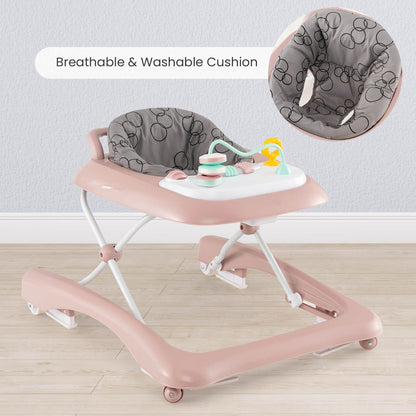 Foldable Baby Walker with Adjustable Height for Boys and Girls-Pink