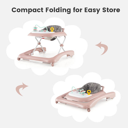 Foldable Baby Walker with Adjustable Height for Boys and Girls-Pink
