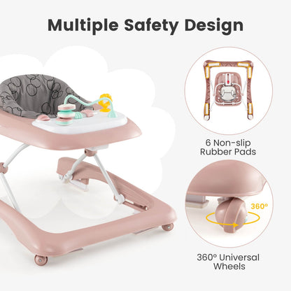 Foldable Baby Walker with Adjustable Height for Boys and Girls-Pink