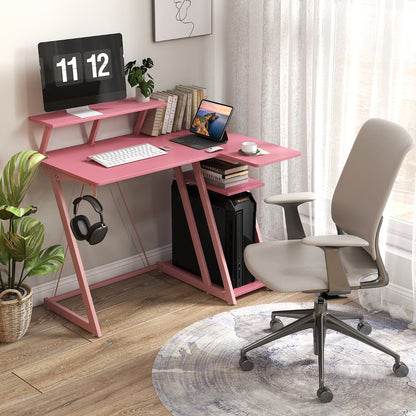 Computer Desk with Built-in Charge Station for Office Room Study-Pink