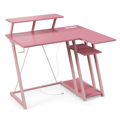 Computer Desk with Built-in Charge Station for Office Room Study-Pink