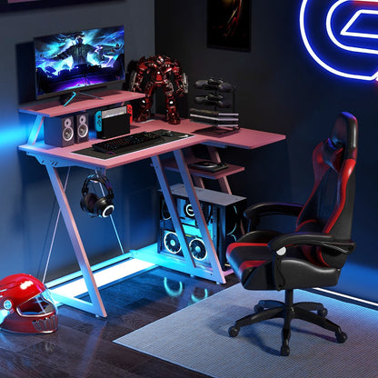 Computer Desk with Built-in Charge Station for Office Room Study-Pink