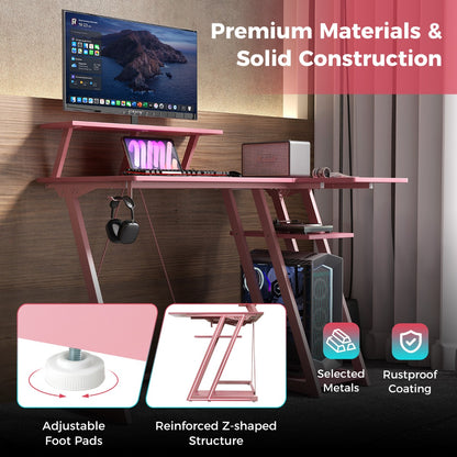 Computer Desk with Built-in Charge Station for Office Room Study-Pink