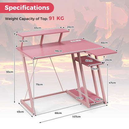 Computer Desk with Built-in Charge Station for Office Room Study-Pink