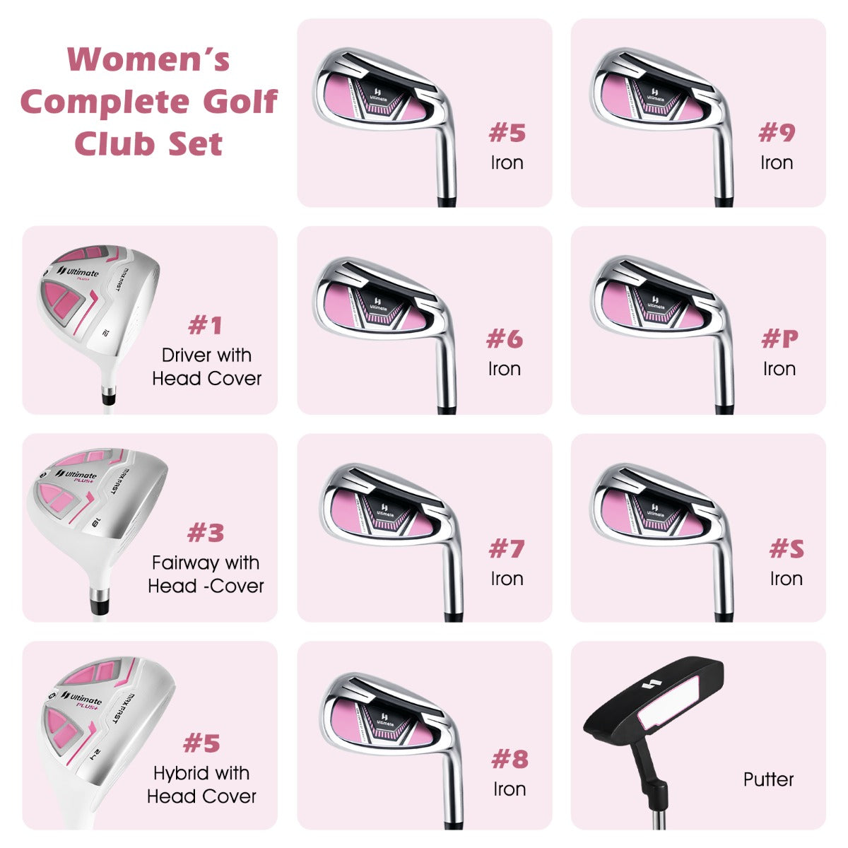 Women’s Complete Golf Club Set, Right Hand-Pink