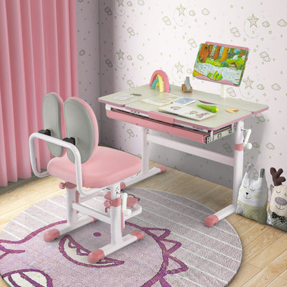 Costway Height-Adjustable Kids Desk with Tilt Desktop and Book Stand for Writing Drawing Reading-Pink