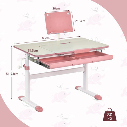 Costway Height-Adjustable Kids Desk with Tilt Desktop and Book Stand for Writing Drawing Reading-Pink