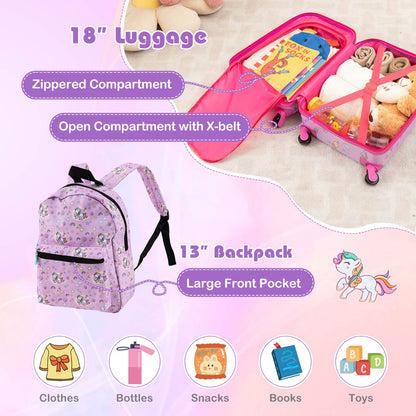 5 Piece Kids Luggage Set with Backpack and Neck Pillow &amp;amp; Name Tag-Pink