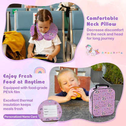 5 Piece Kids Luggage Set with Backpack and Neck Pillow &amp;amp; Name Tag-Pink