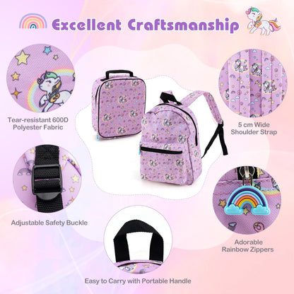 5 Piece Kids Luggage Set with Backpack and Neck Pillow &amp;amp; Name Tag-Pink