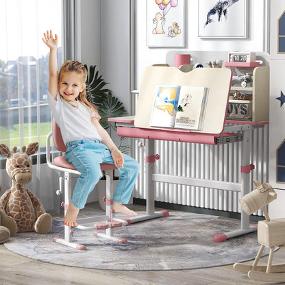 Costway Height Adjustable Children Study Desk with Tilt Desktop for 3-12 Years Old-Pink