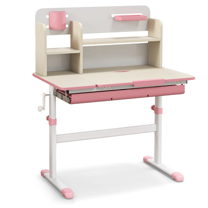 Costway Height Adjustable Children Study Desk with Tilt Desktop for 3-12 Years Old-Pink