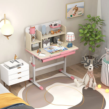 Costway Height Adjustable Children Study Desk with Tilt Desktop for 3-12 Years Old-Pink