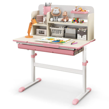 Costway Height Adjustable Children Study Desk with Tilt Desktop for 3-12 Years Old-Pink