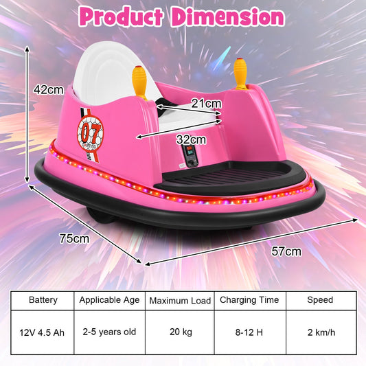 12V Electric Kids Bumper Car with Lights, Remote Control, and Safety Features