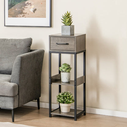 Costway 2 Pack 3 Tier Indoor Corner Tall Plant Stand with Drawer-Grey