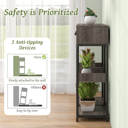 Costway 2 Pack 3 Tier Indoor Corner Tall Plant Stand with Drawer-Grey
