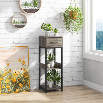 Costway 2 Pack 3 Tier Indoor Corner Tall Plant Stand with Drawer-Grey