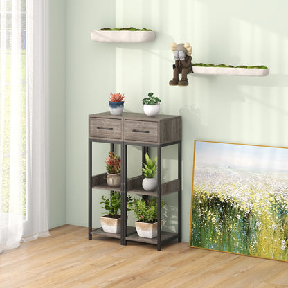 Costway 2 Pack 3 Tier Indoor Corner Tall Plant Stand with Drawer-Grey