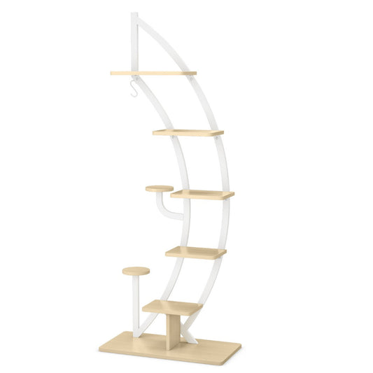 Staggered shelves help plants receive maximum sunlight while creating an organized indoor garden