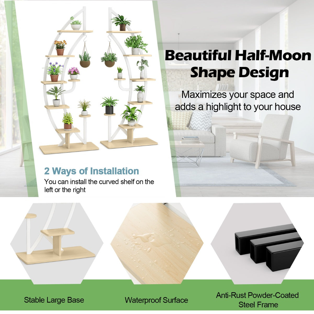 Costway 6-Tier Tall Metal Plant Stand Rack with Top Hook for Balcony/Living Room
