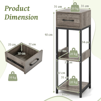 Costway 2 Pack 3 Tier Indoor Corner Tall Plant Stand with Drawer-Grey