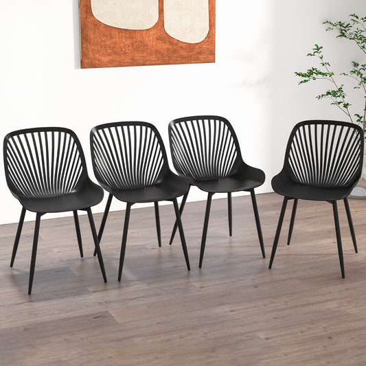 Costway Plastic Dining Chair Set of 4 with Metal Legs and Cutout Backrest-Black