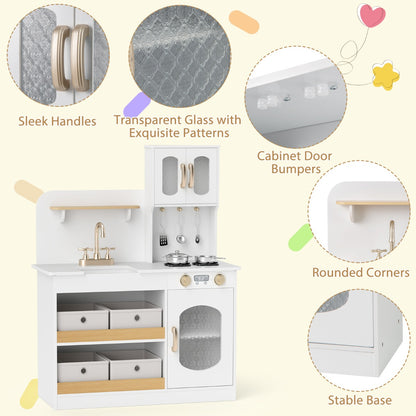 Play Kitchen for Kids with Storage and Stovetops for Children Ages 3+-White