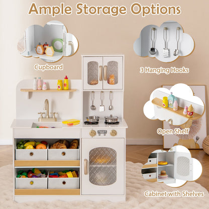 Play Kitchen for Kids with Storage and Stovetops for Children Ages 3+-White